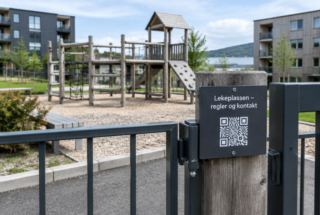 QR-skilt ved en lekeplass (illustrasjon)