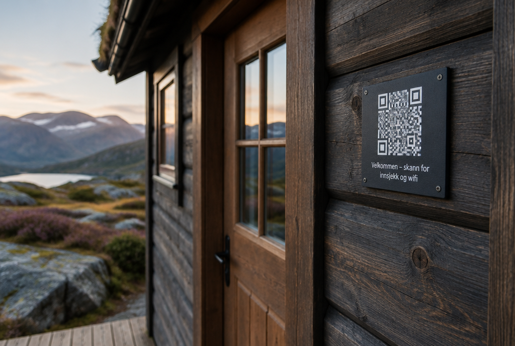QR-skilt på veggen til en utleiehytte (illustrasjon)